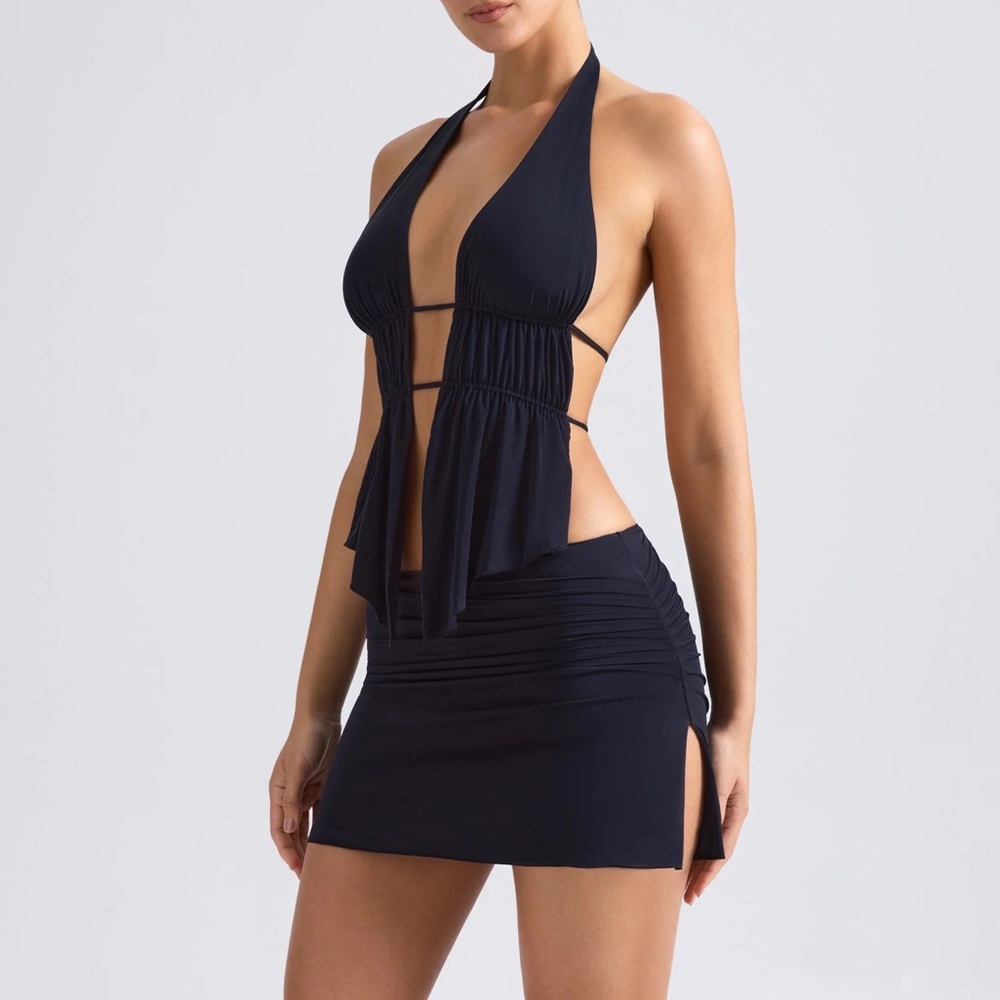 New With Tags Oh Polly Roya Draped A-Line Mini Skirt in Black